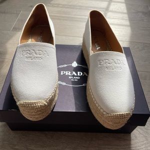 Prada embroidered logo espadrilles in white